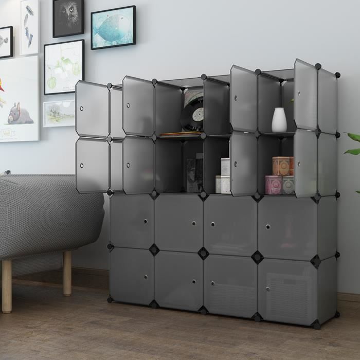 Langria Armoire Penderie 16 Cubes Modulable Etageres Plastique