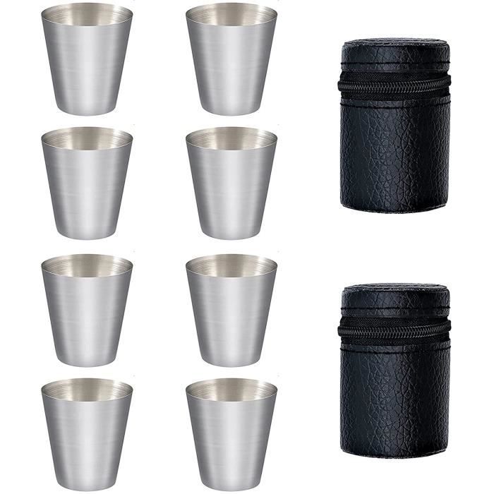 Gobelets Shot En Inox 12 Pièces – 30 Ml, Incassables, Avec étui En Cuir, Parfaits Pour Camping, Randonnée, Voyage