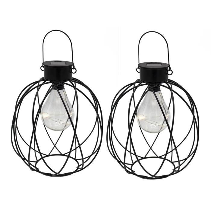lot de 2 lanternes solaires à poser ou à suspendre ampoule micro led blanc chaud venus h23cm
