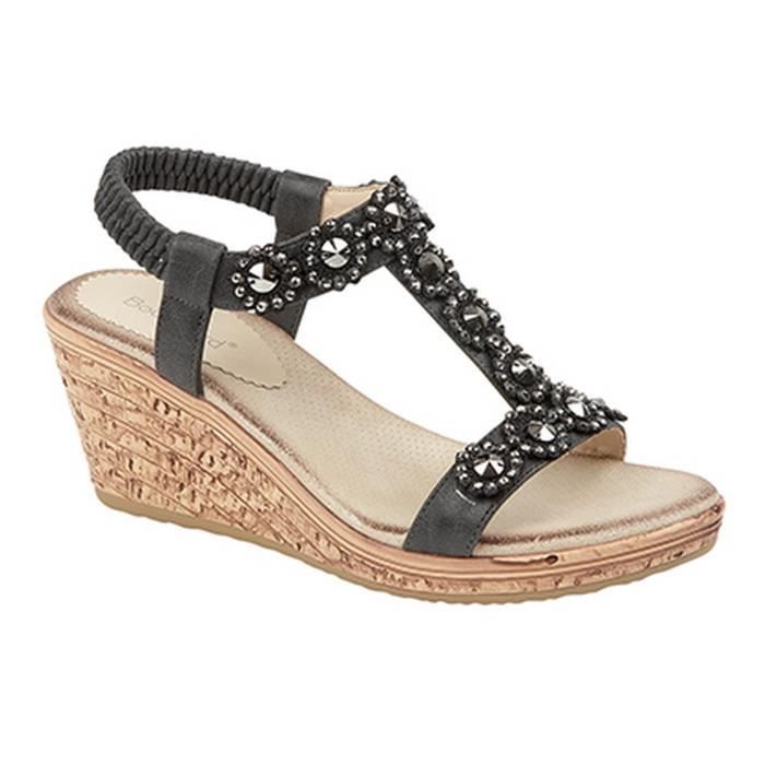 sandales compensées femme noires