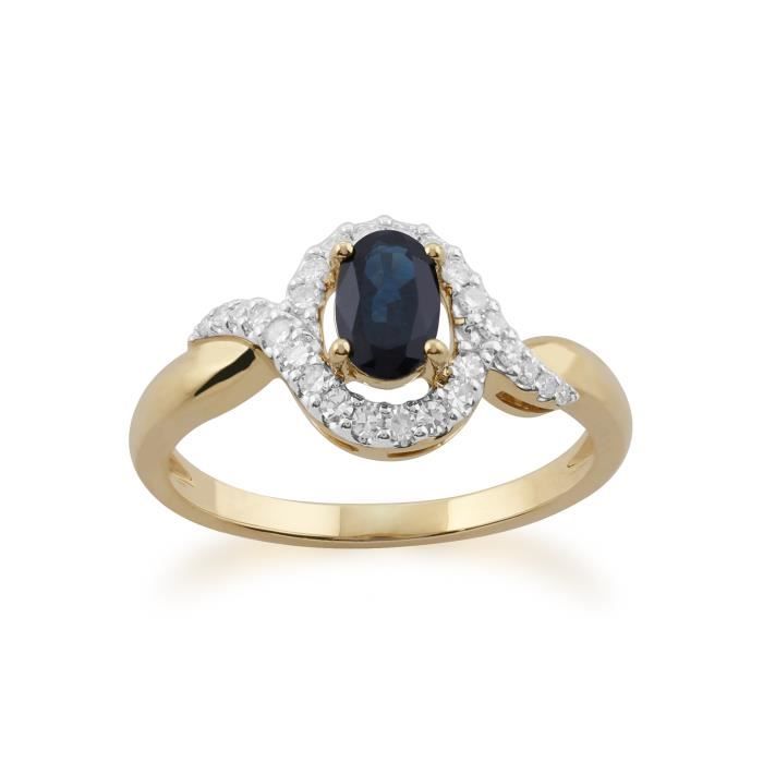 Gemondo Bague Or Jaune 9 Ct Saphir Bleu Diamant Bleu Achat
