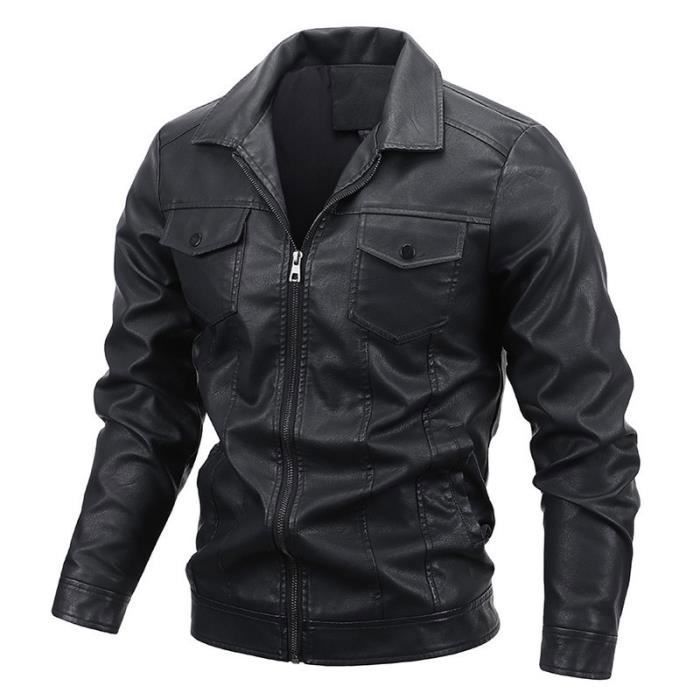 Blouson Homme en Cuir Casual Fashion Multi poches Printemps Automne Veste en Cuir PU Confortable Marque Luxe Veste Homme Noir Cdiscount Pret a Porter