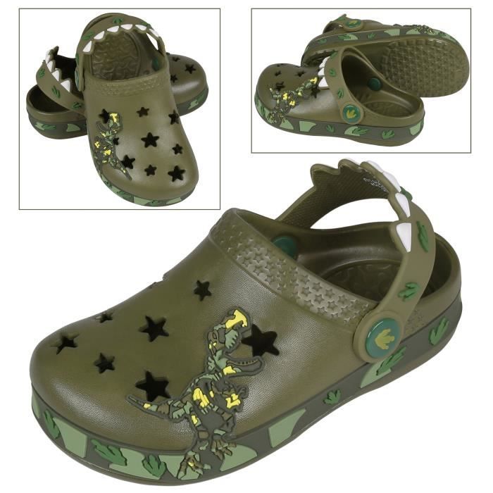 Sabots Jardin Enfant Dinosaure Bleu EVA – Taille 24-33 EU – Chaussons Bain & Plage Avec Sangle Réglable – DRECAGE