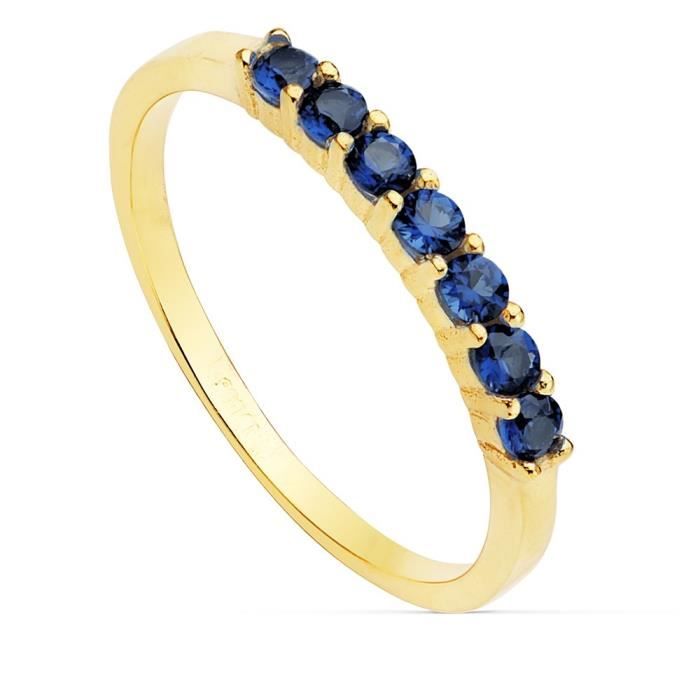 Bague Plaqué Or 18K Avec Saphirs Et émail Bleu - Taille 57 - État Comme Neuf