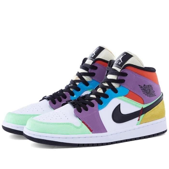 Basket Air-Jordan 1 Mid Chaussures de AJ 1 pour Homme Femme Multicolore  AJS590493 Blanc - Cdiscount Chaussures