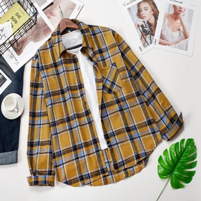 Chemise à carreaux jaune femme best sale