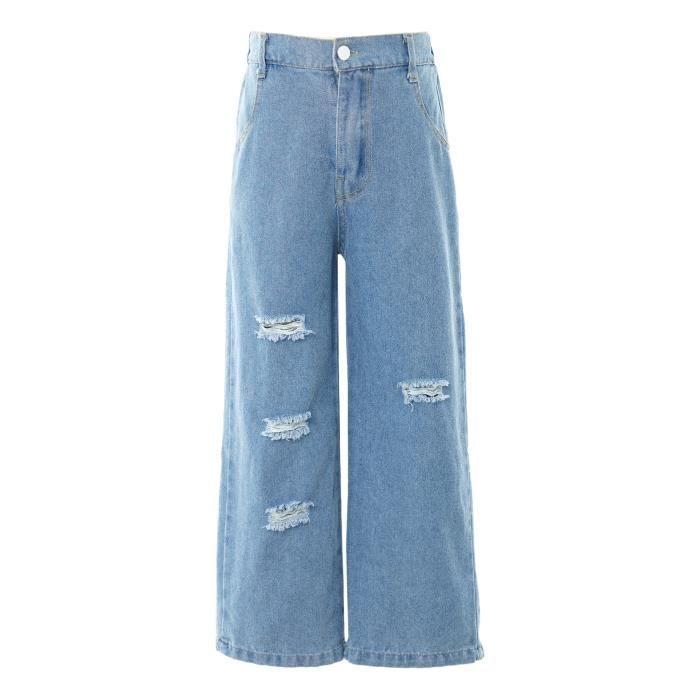 IEFIEL Enfant Fille Jean a Evase Dechire Stretchy Pantalon Denim Trousers Decontracte Pants 5 16 Ans Bleu Cdiscount Pret a Porter