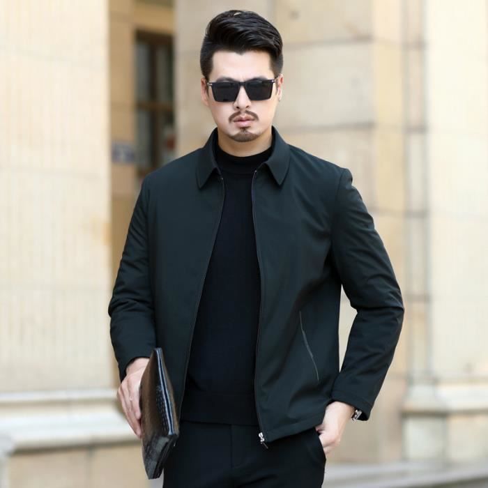 Caban Homme Slim À Rayure Business Mi-longue Épaisse Élégant Simple Boutonnage - Beige - Homme