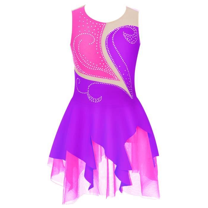 Justaucorps Brillant Strass Pour Fille - Dos Croisé - Gymnastique/Danse/Patinage - Taille 6-16 Ans