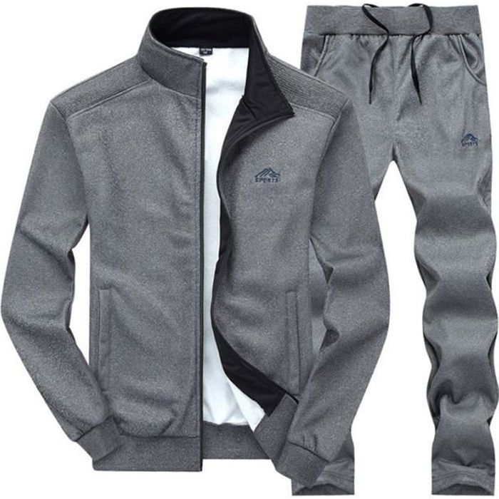 Ensemble Homme 2 Pieces Ensemble Decontractee Sport Manteau en Col Montant et Pantalon Jogging de Cordon de Serrage Gris fonce Gris fonce Cdiscount Pret a Porter