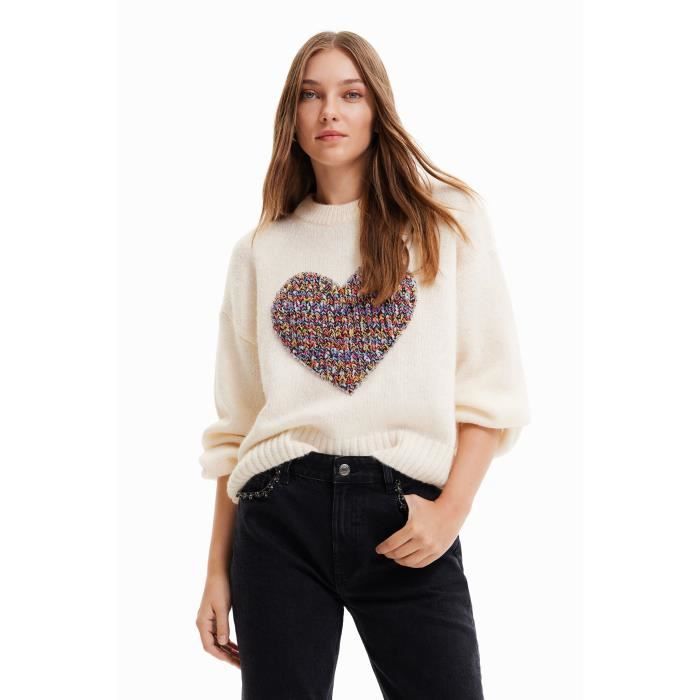 Pull oversize c ur femme Desigual beige M Beige Cdiscount
