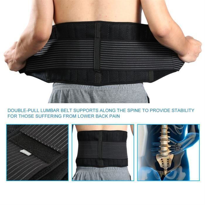 Ceinture lombaire de maintien double ajustement pour bas soulagement de la douleur dorsale elastique S M 28 35inches Cdiscount Sport