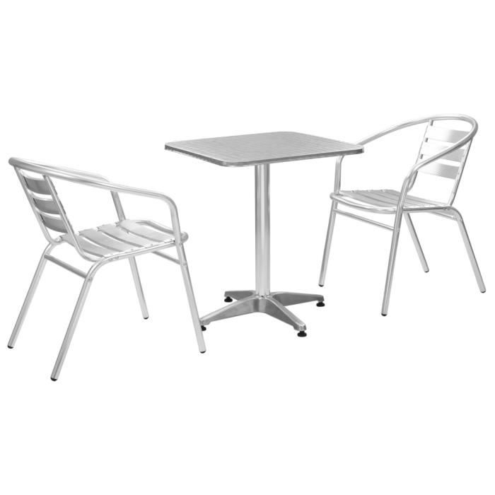 Ensemble De Bistro 3 Pcs Avec Table Carree Argente Aluminium