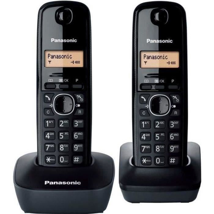 Panasonic KX-TG1612FRH Duo Téléphone Sans Fil Sans Répondeur Noir