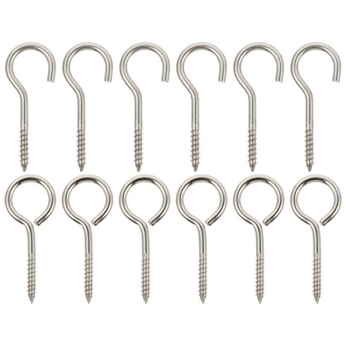 Zishatuo Lot de 15 crochets à vis robustes en acier inoxydable 304 avec petits œillets et vis auto-taraudeuses M6 avec chevilles en plastique