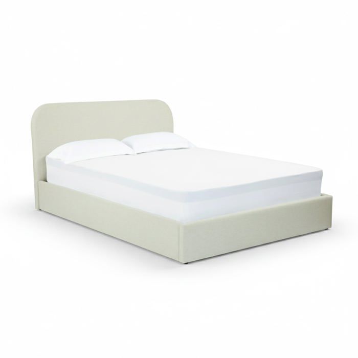 Lit double avec coffre 160x200 cm en tissu gris/beige - Tilly - Maison Pavane