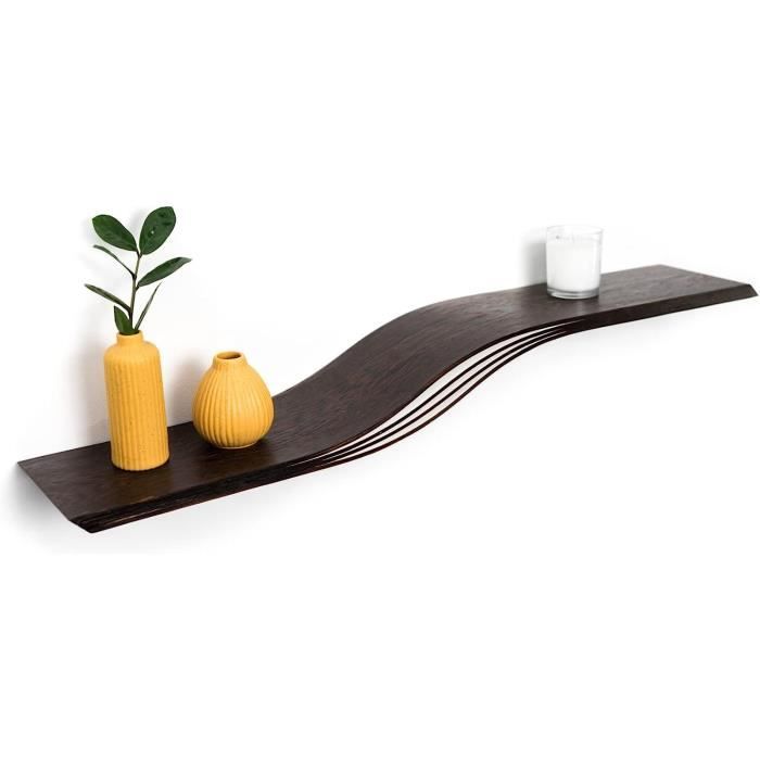 EWART WOODS Zwevende wandplank gebogen houten hangende geometrische boekenplanken hout moderne houten plank handgemaakte meubels (Wenge, 95 cm (37,4 inch