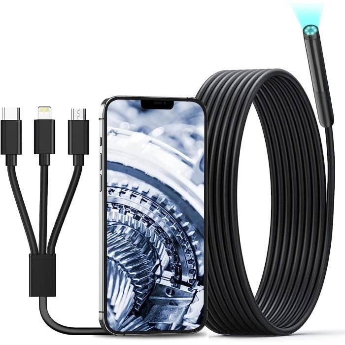 Caméra Endoscope USB 1080P - 5 Mètres Semi-rigide - 8 LED - Compatible Android, IOS, PC - IP67