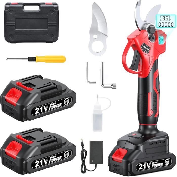 Sécateur électrique Sans Fil 30mm - Moteur Brushless, Lames SK7 - Avec 2 Batteries 2000mAh - Pour Jardin Et Verger