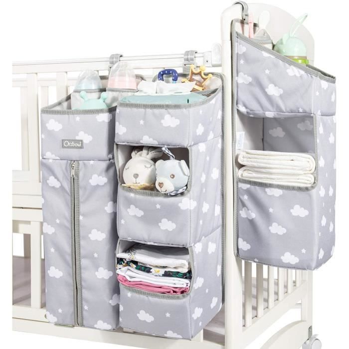 Range Peluche Organisateur Suspendu Pour Lit Bébé - 2 Poches En Coton - Rangement Pratique Couches Et Accessoires Sac A Couches Bebe