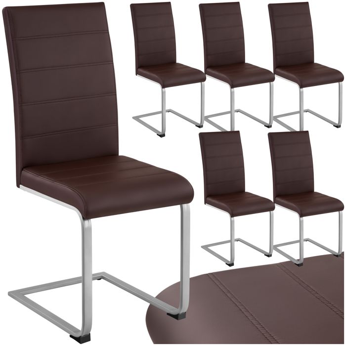Chaise - TECTAKE - Lot de 6 chaises BETTINA rembourrées en cuir synthétique avec dossier ergonomique haut 41 x 52 x 99 cm - Marron