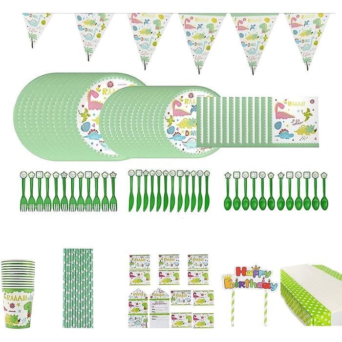 Kit Décoration Anniversaire Komicea 116 Pièces - Thème Eucalyptus Vert - Pour 20 Invités - Vaisselle Jetable Élégante