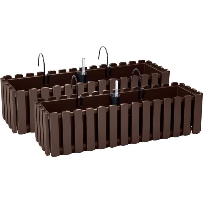 Lot De 2 Bacs à Fleurs Marron 35L Aspect Polyrotin Avec Poignées - Jardinière Intérieur Extérieur