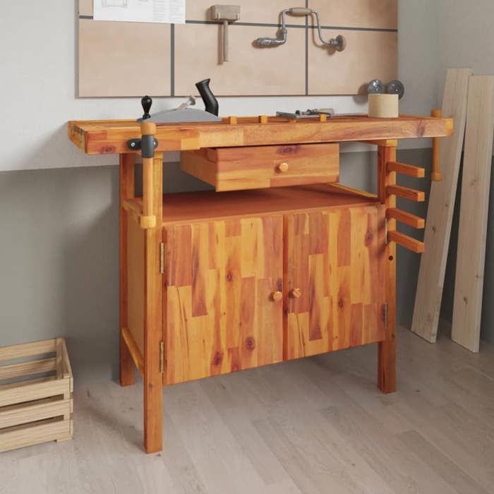 vidaXL Établi avec tiroir et étaux 124x52x83 cm Bois massif d'acacia 153321