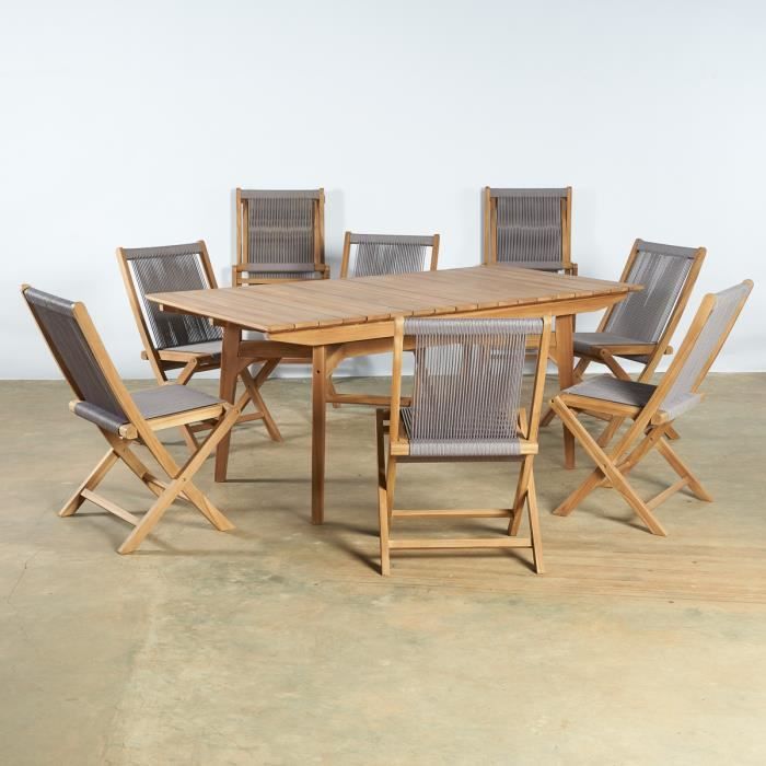 Ensemble table et chaise de jardin teck grisé pour 6 à 8 personnes