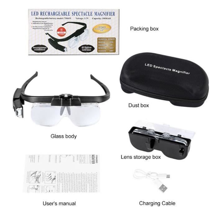 Loupes De Tête LED Rechargeables – Lunettes Loupes Avec Grossissement 1,5x à 4,5x Pour Artisanat Et Lecture