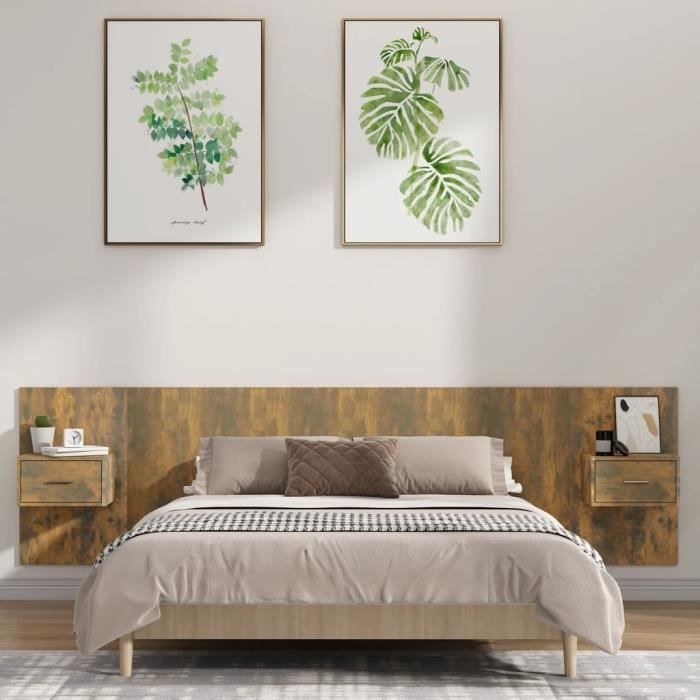 Zerodis Tête de lit avec armoires Chêne fumé Bois dingénierie AB3115729 HB022