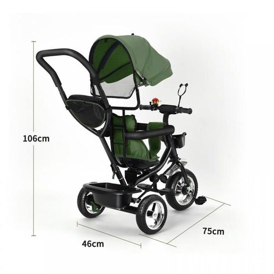 Tricycle évolutif 4 En 1 Bébé 1-5 Ans – Pliable, Siège Rotatif, Auvent Et Guidon Réglables – Bleu Foncé, Confort Et Sécurité
