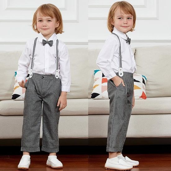 Vetement Bebe Garcon Noel Ensemble Enfant Automne et hiver Tenue Fete Ceremonie Chemises Haut et pantalons Grics 12 Mois a 4 Ans gris fonce Cdiscount Pret a Porter