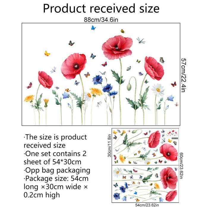 Autocollant Fenêtre Fleurs Et Papillons - PVC Double Face Amovible 30x60 Cm