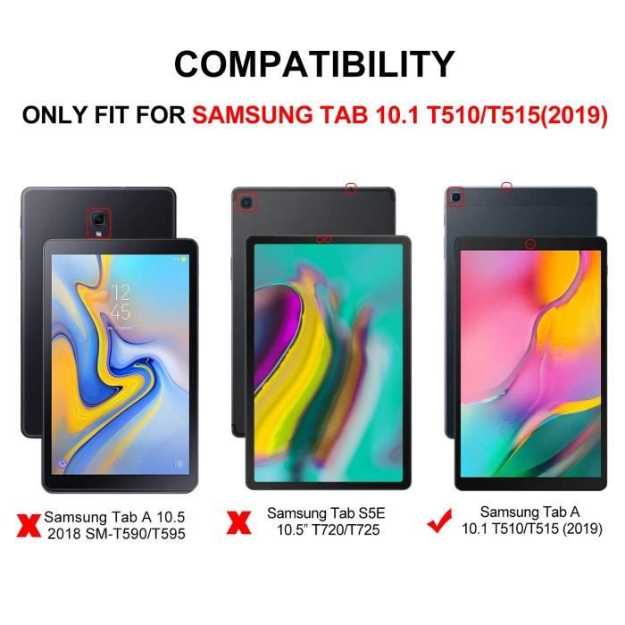 Coque pour Samsung Galaxy Tab A 10.1 2019, étui à rabat intelligent ultra  fin et léger avec support à trois volets pour tablette Samsung Tab A 10,1  pouces SM-T510/SM-T515 version 2019 