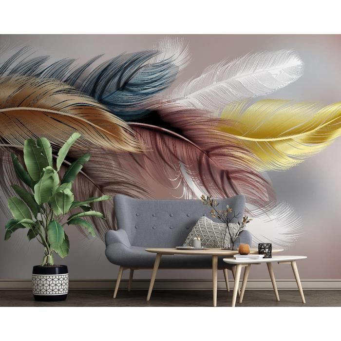 STROXTH WALLPAPER Papier Peint Panoramique Plume Sur Mesure Paysage Noir Et Blanc Effet 3d Rétro Peint Main Plumes Colorees Chambre Adulte Salon Enfant Decoration Murales Poster Geant Mural