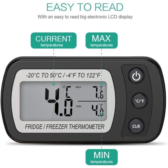 2PCS Thermomètre de Frigo Congelateur, Thermomètre de Réfrigérateur,  Min/Max, ℃/℉, Précision : ±1℃ (Gris) - Cdiscount Maison