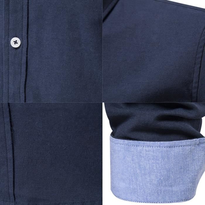 Chemise Homme Coupe Ajustée Manches Longues - Style Urbain Décontracté Ou Affaires - Bleu Marine, Plusieurs Tailles