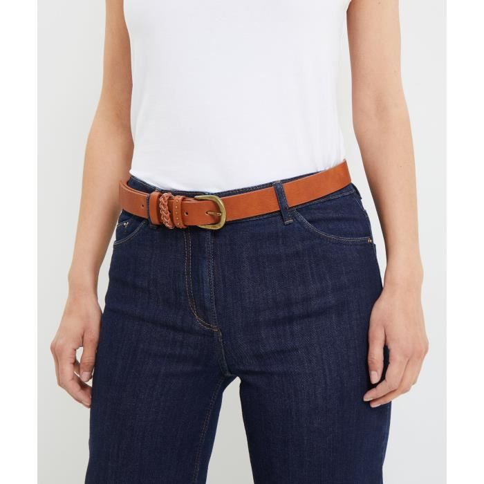 Ceinture Fantaisie Large Doca - Blanche Et Marron - Taille 90 Cm - Neuve Avec étiquettes - Femme
