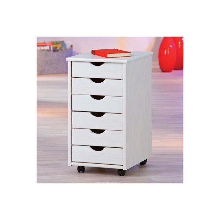Inter Link Caisson de bureau 6 tiroirs bois massif vernis blanc Rubi pas cher