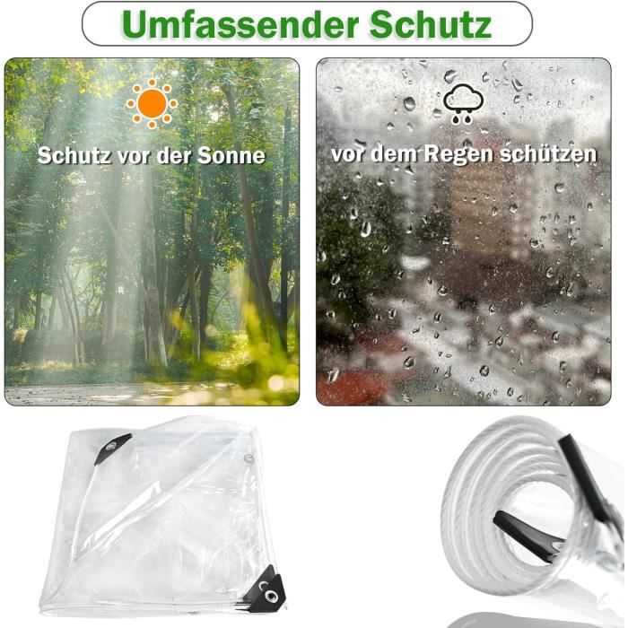 Bâche Transparente Imperméable 1.5 X 2.5m Avec Oeillets - Protection Pluie Poussière Et Soleil