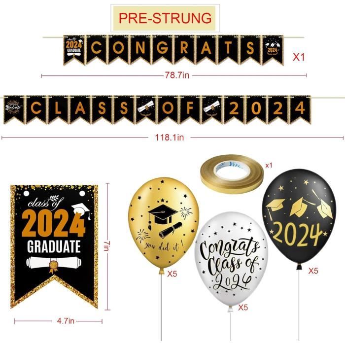 Schwarz-Gold Absolventen-Banner 1,8x1,1m – Graduation Party Deko Mit Glitzer | Für Wand Oder Fotohintergrund