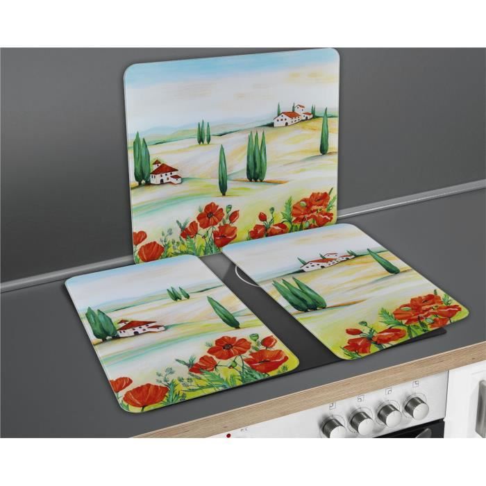WENKO Protection plaque de cuisson, couvre plaque de cuisson en verre  Toscane, Lot de 2, verre trempé, 30x52 cm, multicolore - Cdiscount Maison