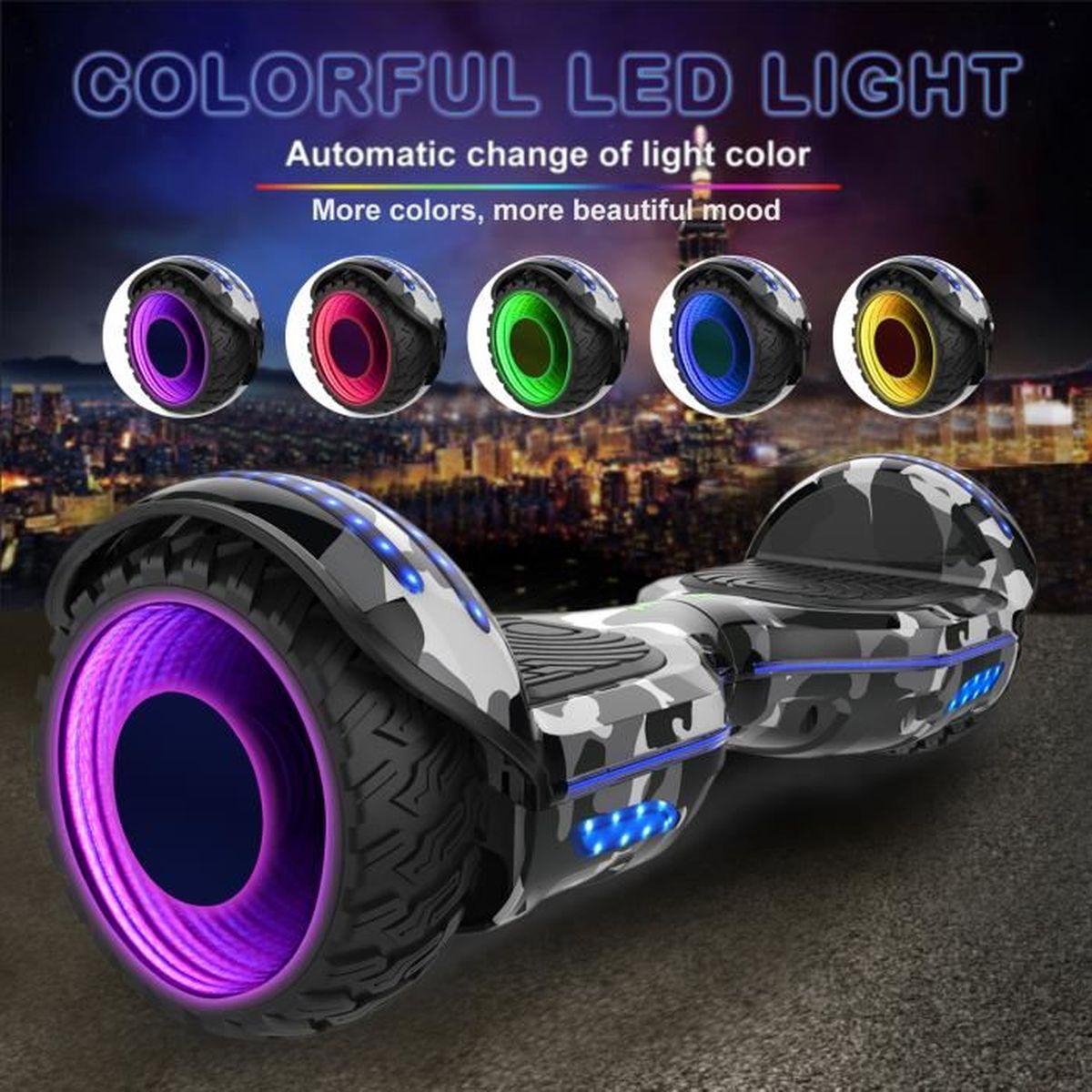 E-Scooter Auto-/équilibrage pour Enfant et Adult Moteur 700W Smart Scooter Electrique Tout-Terrain COLORWAY Hoverboard 8.5 Pouces Self-balance Board avec LED Overboard SUV Gyropode Bluetooth APP