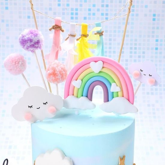 Red Ravissant Arc En Ciel Sourire Nuage Etoile Theme Gateau Topper Boules De Coton Colorees Fournitures De Fete Pour Enfants Decora Cdiscount Maison