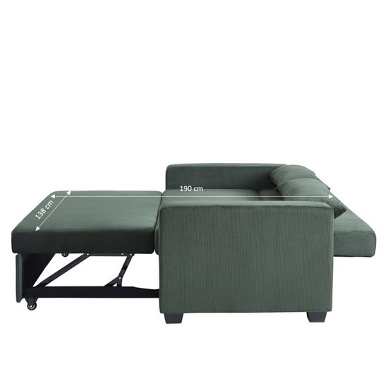 Mobilier-Deco NAMIA - Banquette Convertible en Velours Vert 2 Places