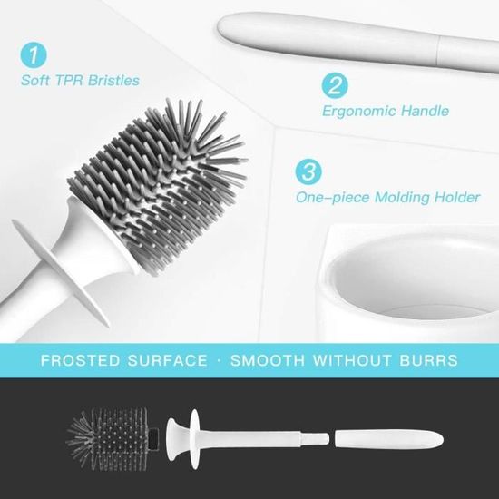 Brosse WC Silicone Avec Support - Brosse Toilette Détachable Manche Long, Montage Mural Ou Sol, Nettoyage Profond (Noir)