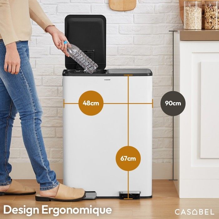 Poubelle De Cuisine 2 X 30L - Acier Inoxydable, Double Compartiment, Pédale, Tri Sélectif, Fermeture Douce