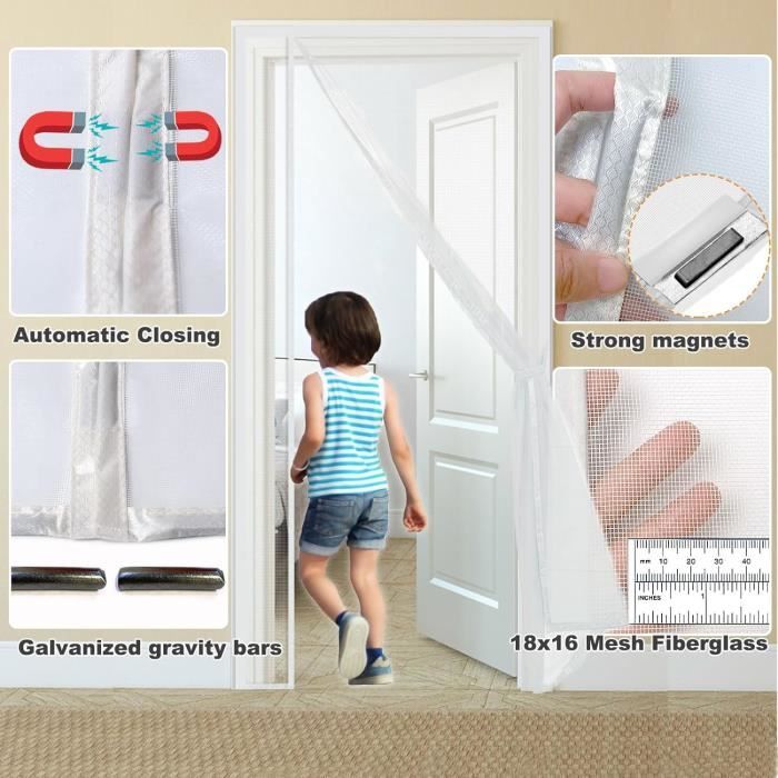 Moustiquaire Porte Magnétique 205x270cm Noir Anti-déchirure