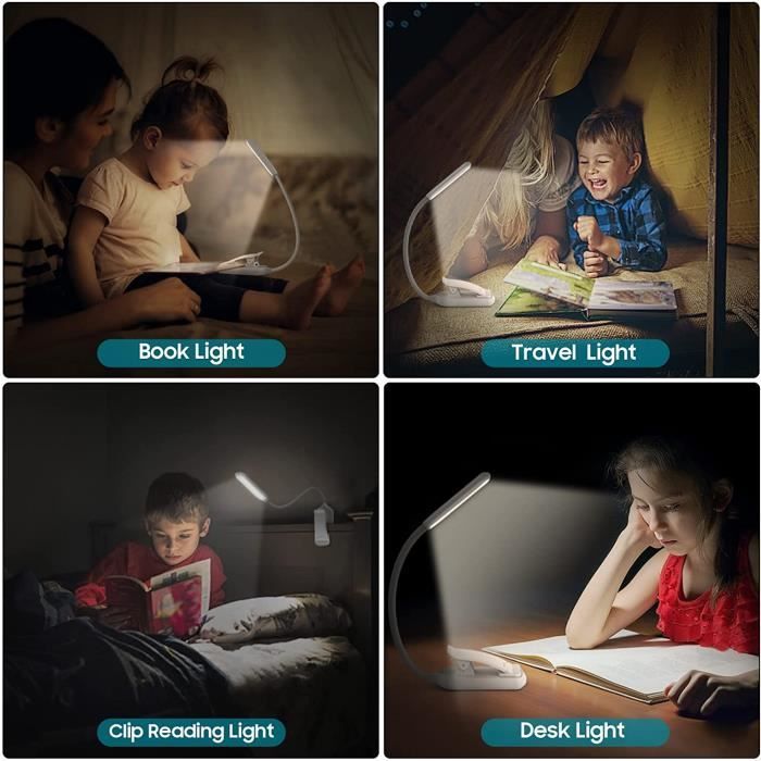 7 LED Lampe pour Lire Dans le Lit Rechargeable, 3 Couleurs，Liseuse Lampe à  Pince pour Lecture Nocturne, Voyages, Camping（blanc） - Cdiscount Maison